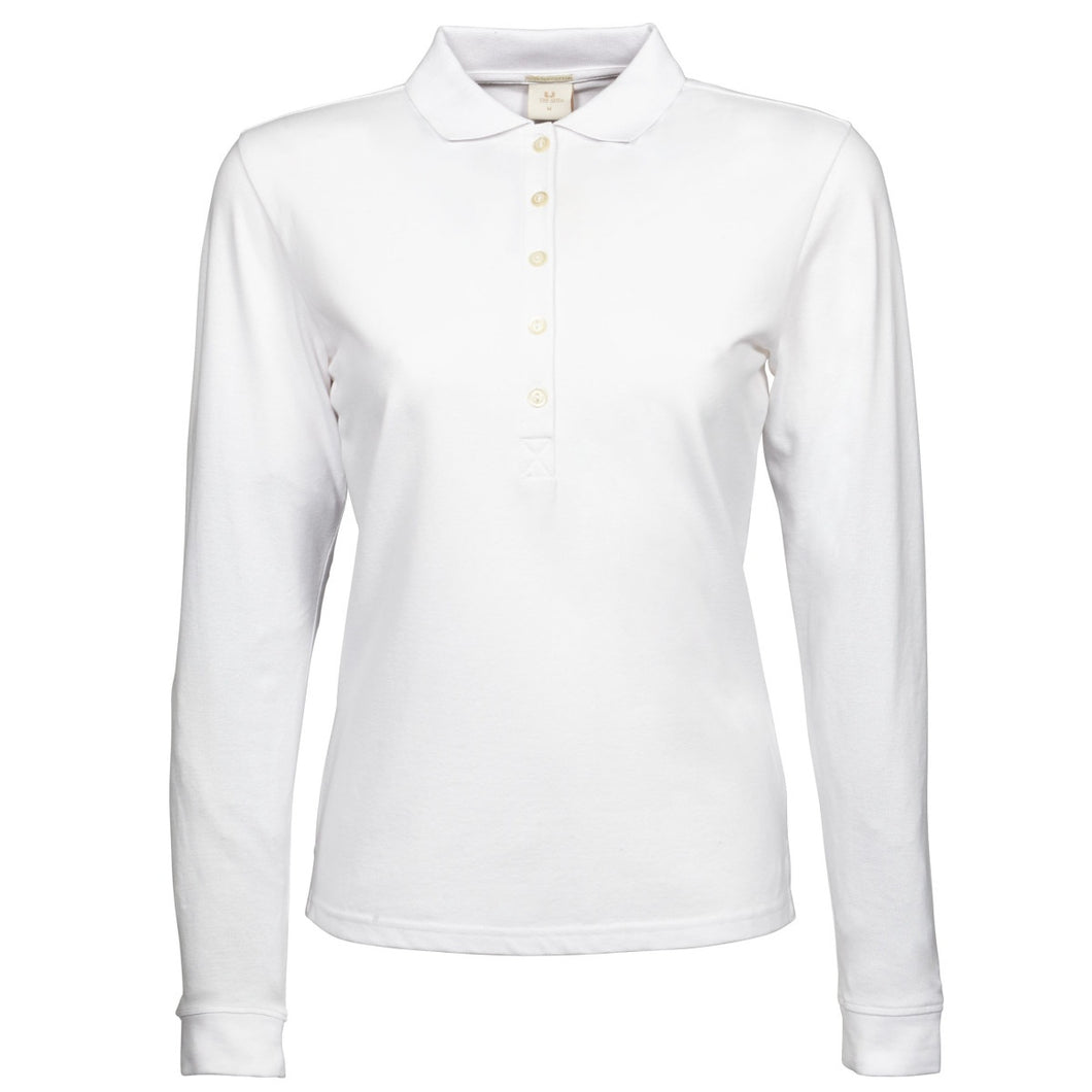 Tee Jays Womens/Ladies Luxury Stretch Long Sleeve Polo Shirt (White)
