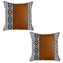 Load image into Gallery viewer, Boho Set of 2 Handcrafted Decorative Throw Pillow Cover Vegan Faux Leather Geometric For Couch, Bedding