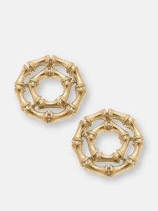 Jenny Bamboo Stud Earrings in Worn Gold