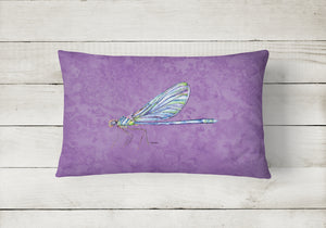 12 in x 16 in  Outdoor Throw Pillow Dragonfly on Purple Canvas Fabric Decorative Pillow