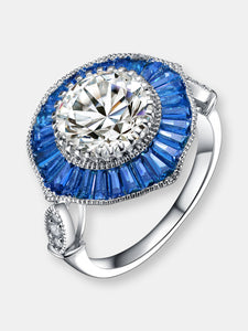 Sterling Silver Sapphire Cubic Zirconia Modern Ring