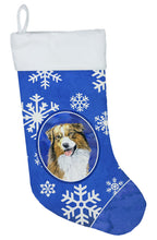 Load image into Gallery viewer, Australian Shepherd Winter Snowflakes Holiday Christmas Stocking
