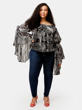 Load image into Gallery viewer, Leaf Print Brittney Off The Shoulder Bell Sleeve Top