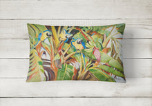 Load image into Gallery viewer, 12 in x 16 in  Outdoor Throw Pillow Three Blue Parrots Canvas Fabric Decorative Pillow