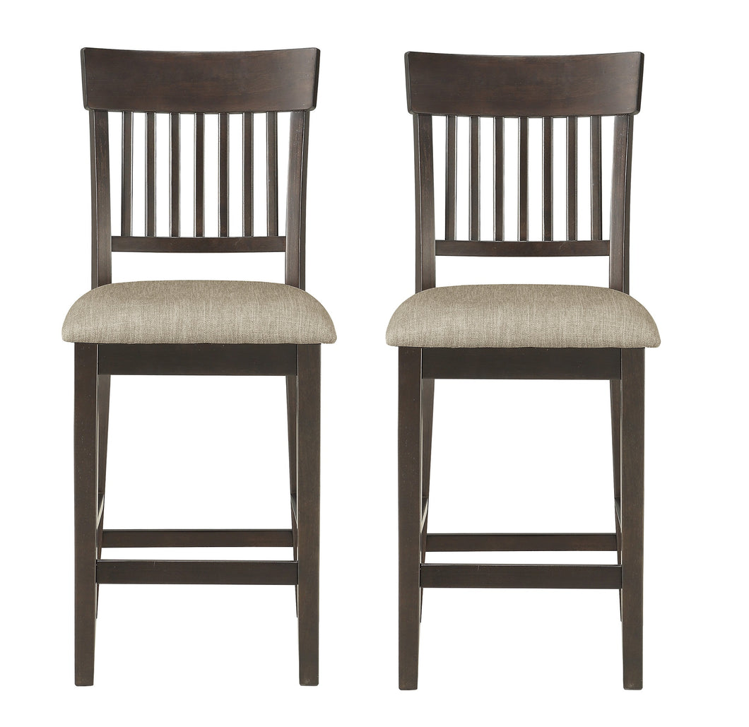 Carlow 42.5 in. Dark Brown Full Back Wood Frame Bar Stool With Slat Back Fabric Seat (Set of 2)