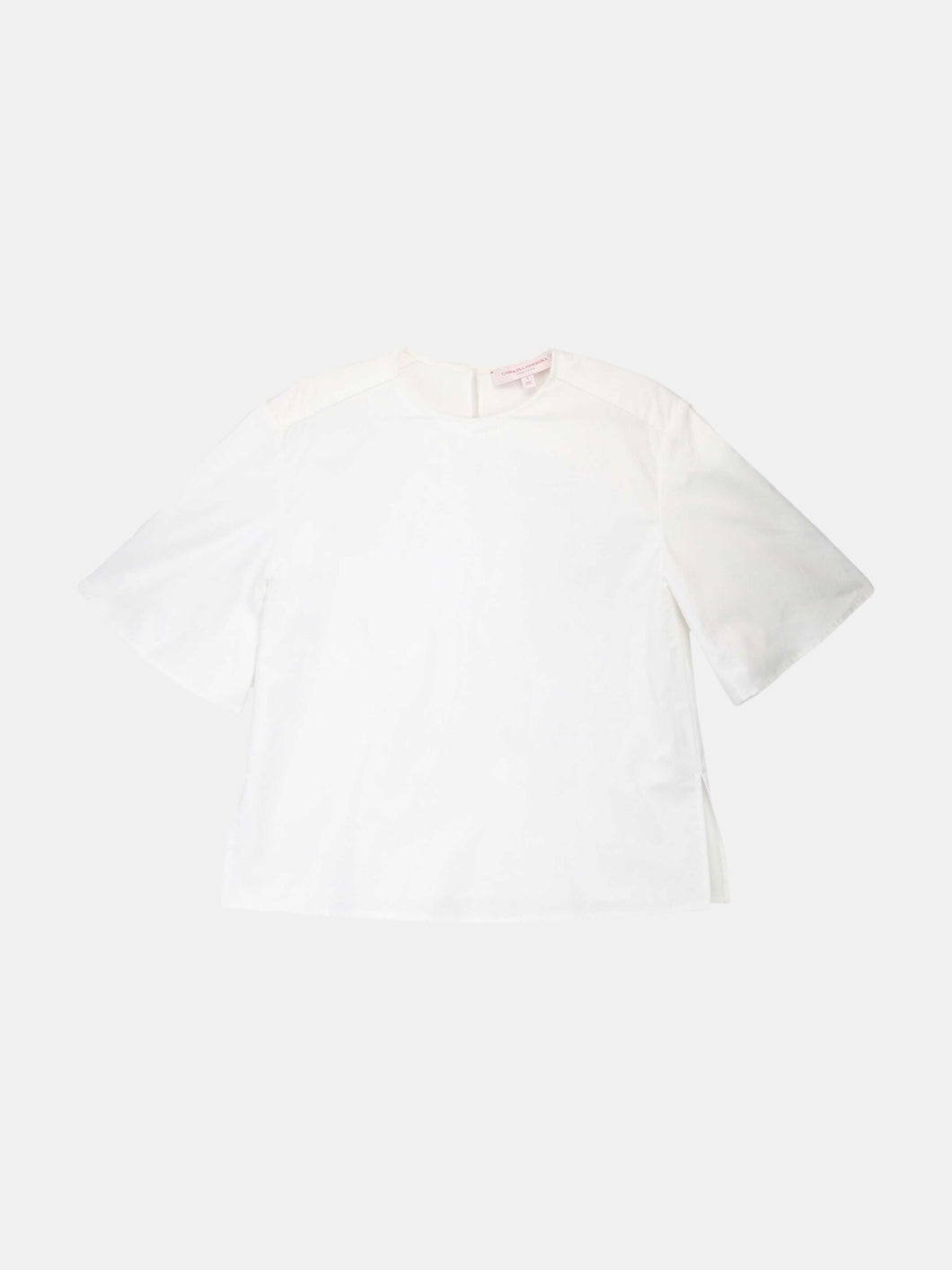 Carolina Herrera Women's White Wide Pleat Sleeve Crewneck T-Shirt Shirt - 2