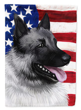Load image into Gallery viewer, 11 x 15 1/2 in. Polyester Norwegian Elkhound Dog American Flag Garden Flag 2-Sided 2-Ply