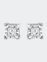 Load image into Gallery viewer, .925 Sterling Silver 1/2 Cttw Miracle Set Princess-Cut Diamond Solitaire Stud Earrings