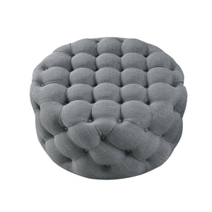 Alzbeta Linen Allover Tufted Round Cocktail Ottoman