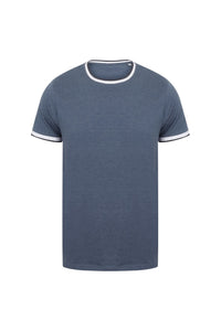 Front Row Mens Tag Free Tipped Tee (Blue Marl/White)