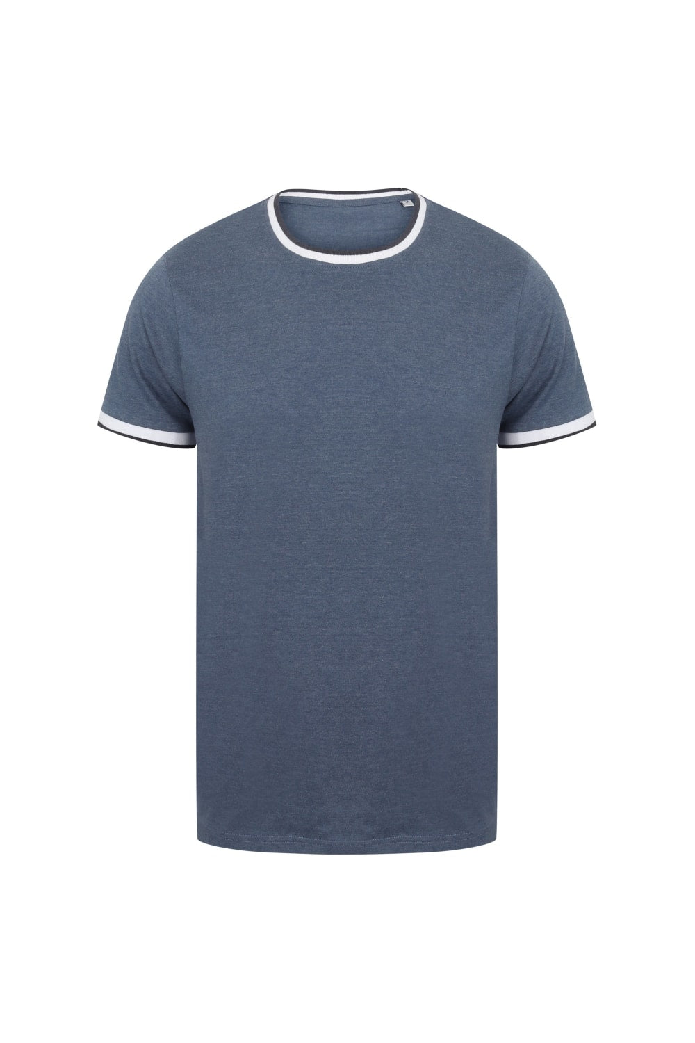 Front Row Mens Tag Free Tipped Tee (Blue Marl/White)