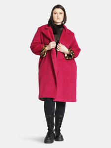 Wool Double-Breasted Coat in Fuchsia Pink