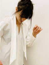 Load image into Gallery viewer, The Charltong Classic Tie Neck White Shirt - Organic Stretch Cotton