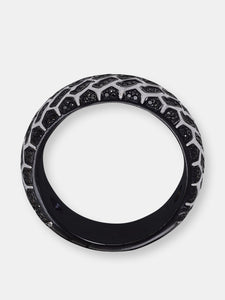 Racer Swag Black Rhodium Plated Sterling Silver Tire Tread Black Diamond Band Ring