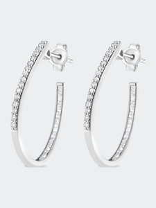 10K White Gold, ½ Cttw Diamond, ½ Cttw Lab-Grown Blue Sapphire Leverback Hoop Earrings