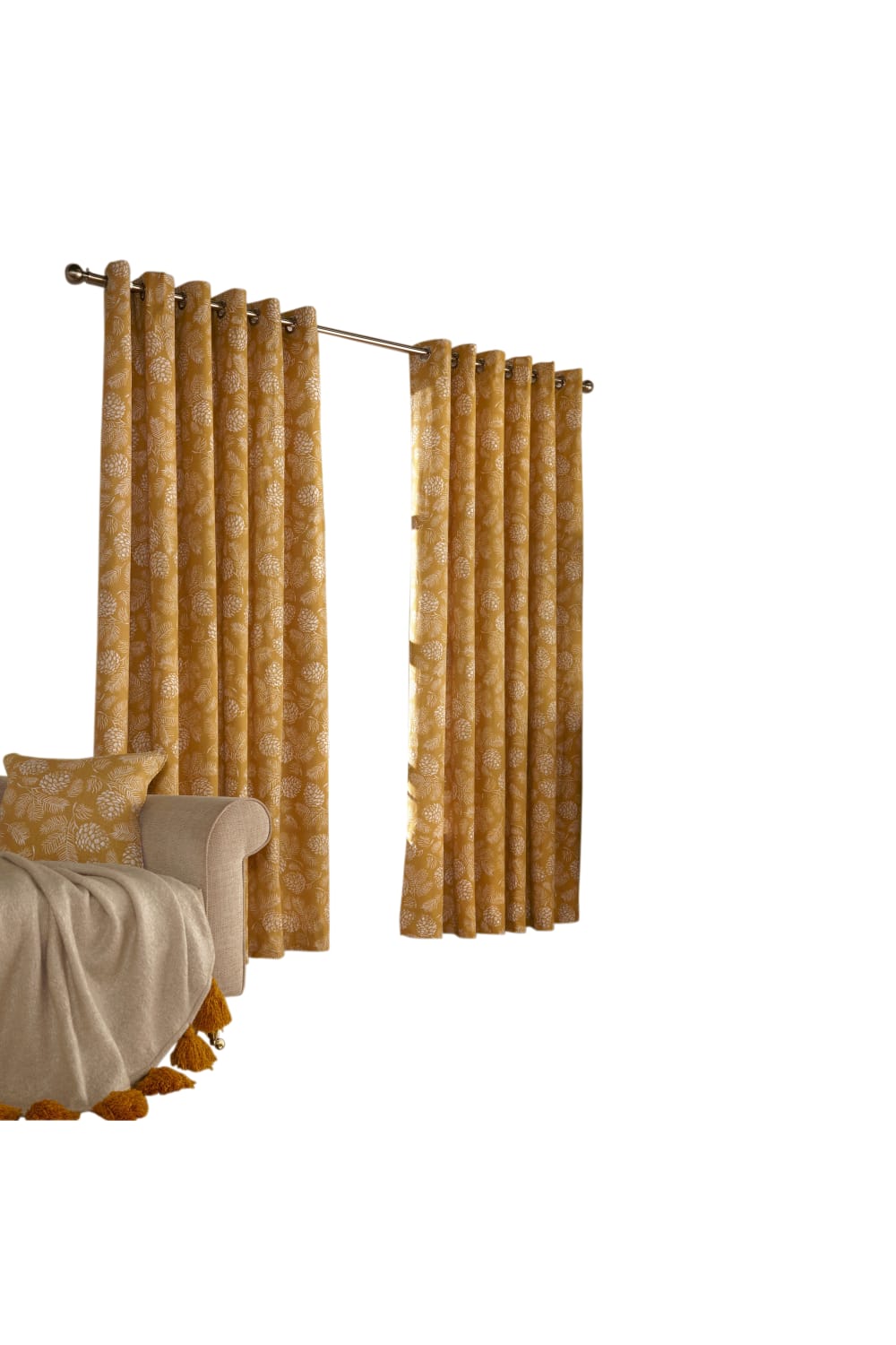 Furn Irwin Woodland Design Ringtop Eyelet Curtains (Pair) (Mustard) (66x72in)