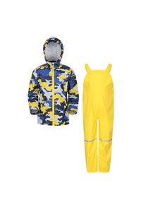 Childrens/Kids Raindrop Camo Waterproof Jacket And Trousers Set - Pale Yellow