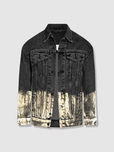 Load image into Gallery viewer, Longer Washed Black Denim Jacket with Champagne Gold Foil