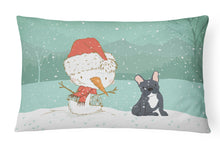 Load image into Gallery viewer, 12 in x 16 in  Outdoor Throw Pillow Black French Bulldog Snowman Christmas Canvas Fabric Decorative Pillow