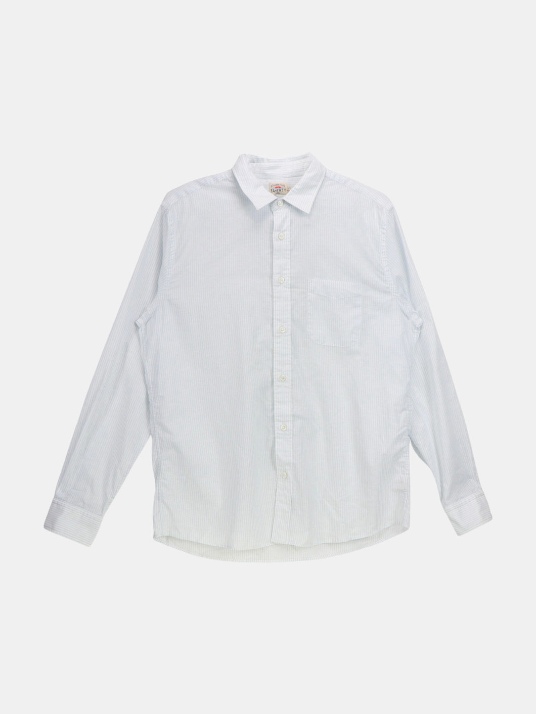 Faherty Men's White / Blue Stripe Cloud Summer Blend Shirt Long-sleeve