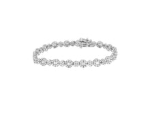 Load image into Gallery viewer, 10K White Gold 4.0 Cttw Brilliant Round-Cut And Baguette Diamond Floral Cluster Link Bracelet