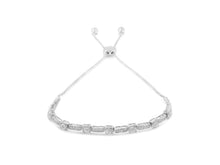 Load image into Gallery viewer, .925 Sterling Silver 1/4 Cttw Diamond 4”-10” Adjustable Bolo Alternating Square and Rectangle Bolo Bracelet