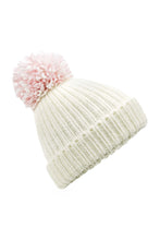 Load image into Gallery viewer, Unisex Shimmer Pom Pom Beanie - Off White/Pastel Pink