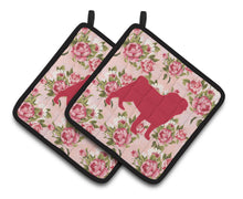 Load image into Gallery viewer, Pug Shabby Chic Pink Roses  Pair of Pot Holders