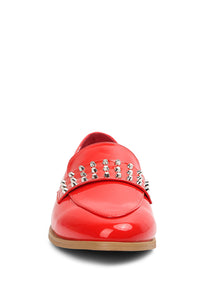Meanbabe Semicasual Stud Detail Patent Loafers In Red
