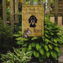 Load image into Gallery viewer, 11&quot; x 15 1/2&quot; Polyester Smooth Black and Tan Dachshund Spoiled Dog Lives Here Garden Flag 2-Sided 2-Ply