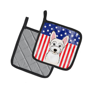 American Flag and Westie Pair of Pot Holders