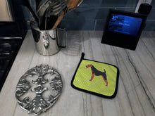 Load image into Gallery viewer, Airedale Terrier Checkerboard Green Pair of Pot Holders
