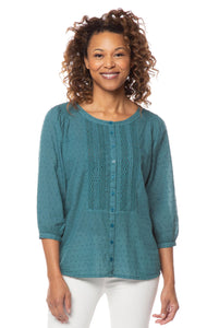 Swiss Dot 3/4 Sleeve Peasant Top