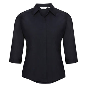 Russell Collection Ladies 3/4 Sleeve Poly-Cotton Easy Care Fitted Poplin Shirt (French Navy)