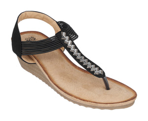 Tori Black Wedge Sandals