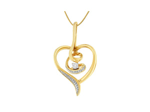 Espira 10K Yellow Gold .03 Cttw Diamond-Accented Round-Cut Diamond Swirl Open Heart 18" Pendant Necklace