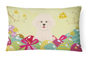 12 in x 16 in  Outdoor Throw Pillow Easter Eggs Bichon Frise Canvas Fabric Decorative Pillow