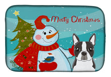 Load image into Gallery viewer, 14 in x 21 in Snowman with Boston Terrier Dish Drying Mat