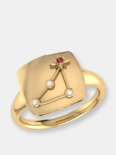 Load image into Gallery viewer, Capricorn Goat Garnet &amp; Diamond Constellation Signet Ring in 14K Yellow Gold Vermeil on Sterling Silver