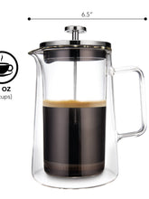 Load image into Gallery viewer, Kaffe KF1010 French Press Coffee Maker. Double-Wall Borosilicate Glass. (27oz / 0.8L) 6-cups