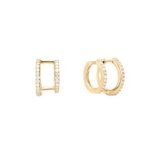 14K Gold & Double Diamond Huggie Hoops