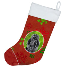 Load image into Gallery viewer, Black Standard Poodle Red Snowflakes Holiday Christmas Stocking