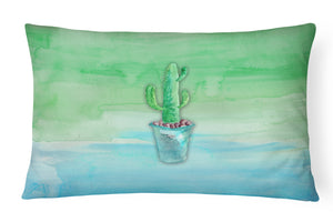 12 in x 16 in  Outdoor Throw Pillow Cactus Teal and Green Watercolor Canvas Fabric Decorative Pillow