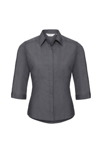 Russell Collection Ladies 3/4 Sleeve Poly-Cotton Easy Care Fitted Poplin Shirt (Convoy Gray)