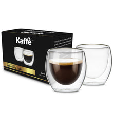 Load image into Gallery viewer, Kaffe 3oz Small Espresso Cups. Double-Wall Borosilicate Glass Coffee Cups. Set of 2 (Two)