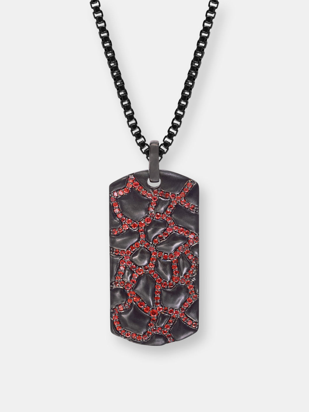 Fiery Ascent Black Rhodium Plated Sterling Silver Textured Tag with Garnets