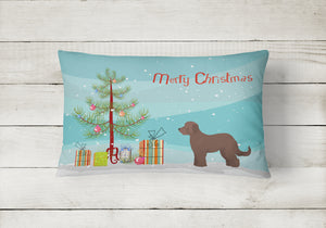 12 in x 16 in  Outdoor Throw Pillow Brown Goldendoodle Christmas Tree Canvas Fabric Decorative Pillow