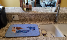Load image into Gallery viewer, 14 in x 21 in Brown Headed Mermaid on Blue Dish Drying Mat