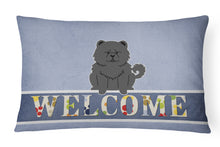 Load image into Gallery viewer, 12 in x 16 in  Outdoor Throw Pillow Chow Chow Black Welcome Canvas Fabric Decorative Pillow