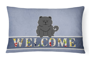 12 in x 16 in  Outdoor Throw Pillow Chow Chow Black Welcome Canvas Fabric Decorative Pillow